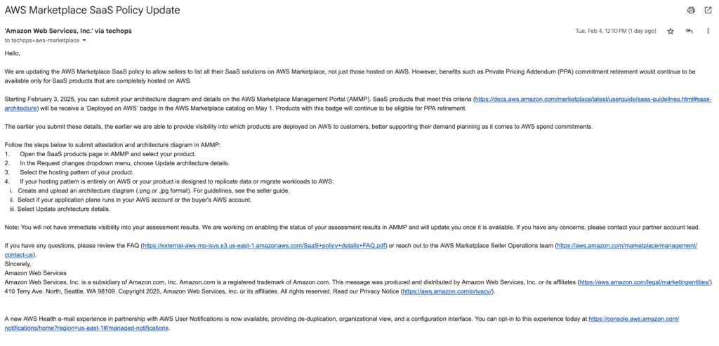 “AWS Marketplace SaaS Policy Update”